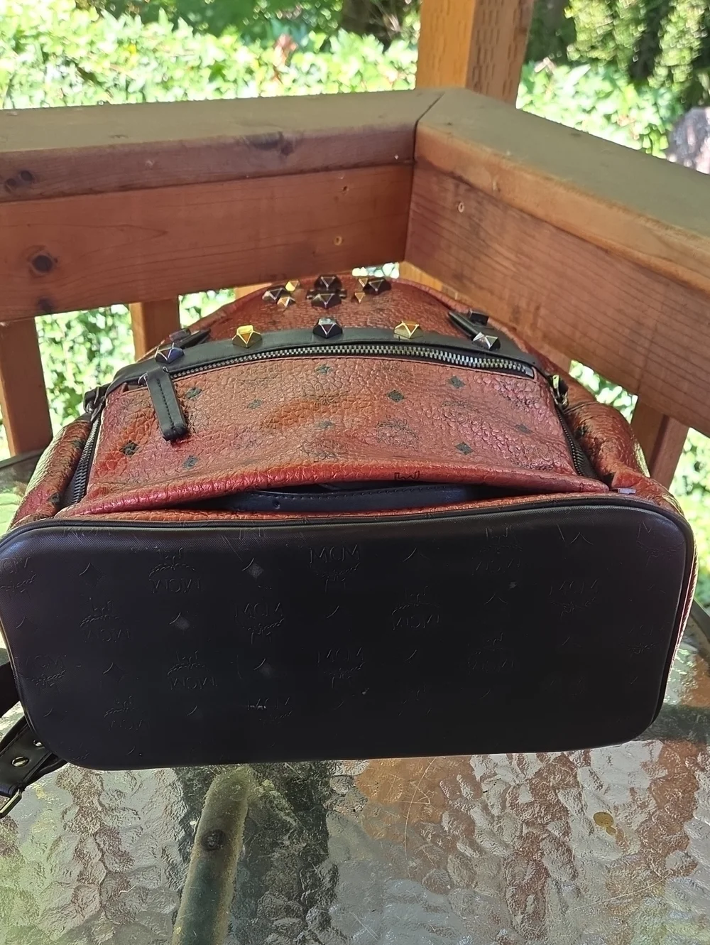 Large MCM Red  Studded Backpack